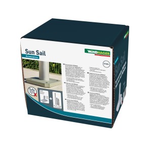 Verpackung der Terrassenhalterung Premium für Sonnensegelmasten. Stahl, beschichtet, 10° geneigt.