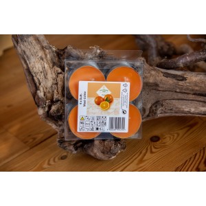 Schlaraffenland Duft-Teelichter Maxi Orange, 4er-Pack. Orangefarbene Teelichter für stimmungsvolles Ambiente.