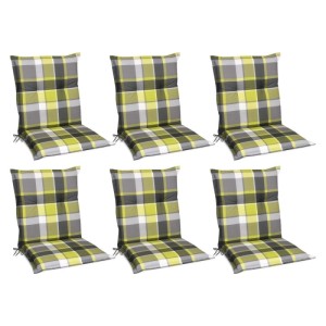 6er Set Beautissu Gartenstuhlauflagen Sunny, 100x50cm, Grün kariert für Niederlehner Stühle.