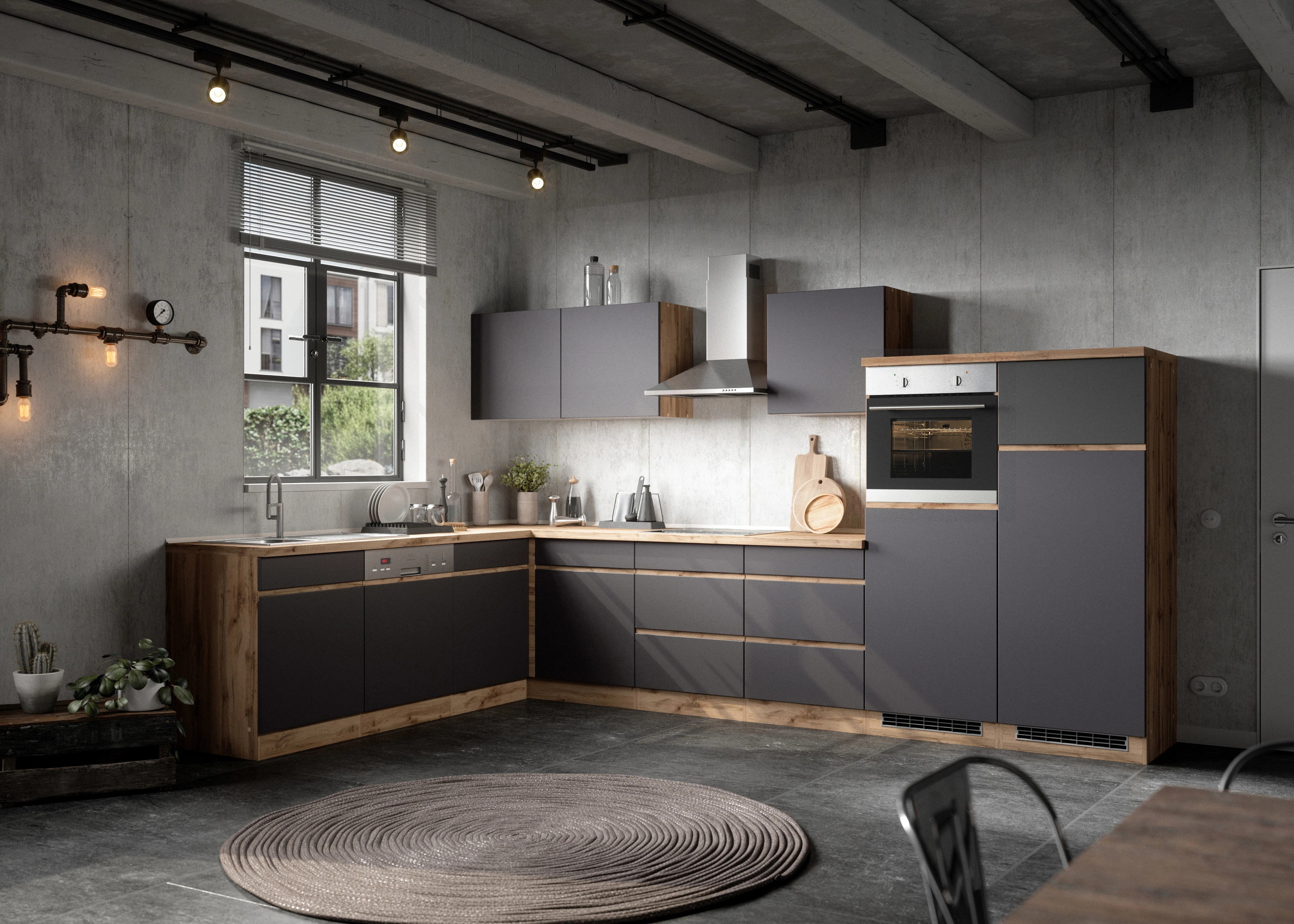 Held Möbel Küchen-Eckschrank OBI 120 kaufen Turin cm Graphit/Wotaneiche bei