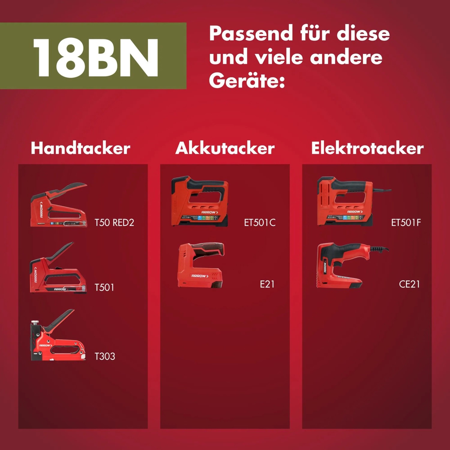 Kompatible Tacker für Arrow Tackernägel 18BN: Handtacker, Akkutacker, Elektrotacker.