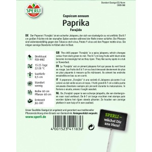 Samenpackung Sperli Paprika Forajido, scharfer Jalapeno für sonnige Standorte.