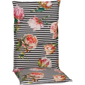 Beo Hochlehner-Saumauflage Toronto Rose mit Blumenmuster und Streifen für Gartenstühle.