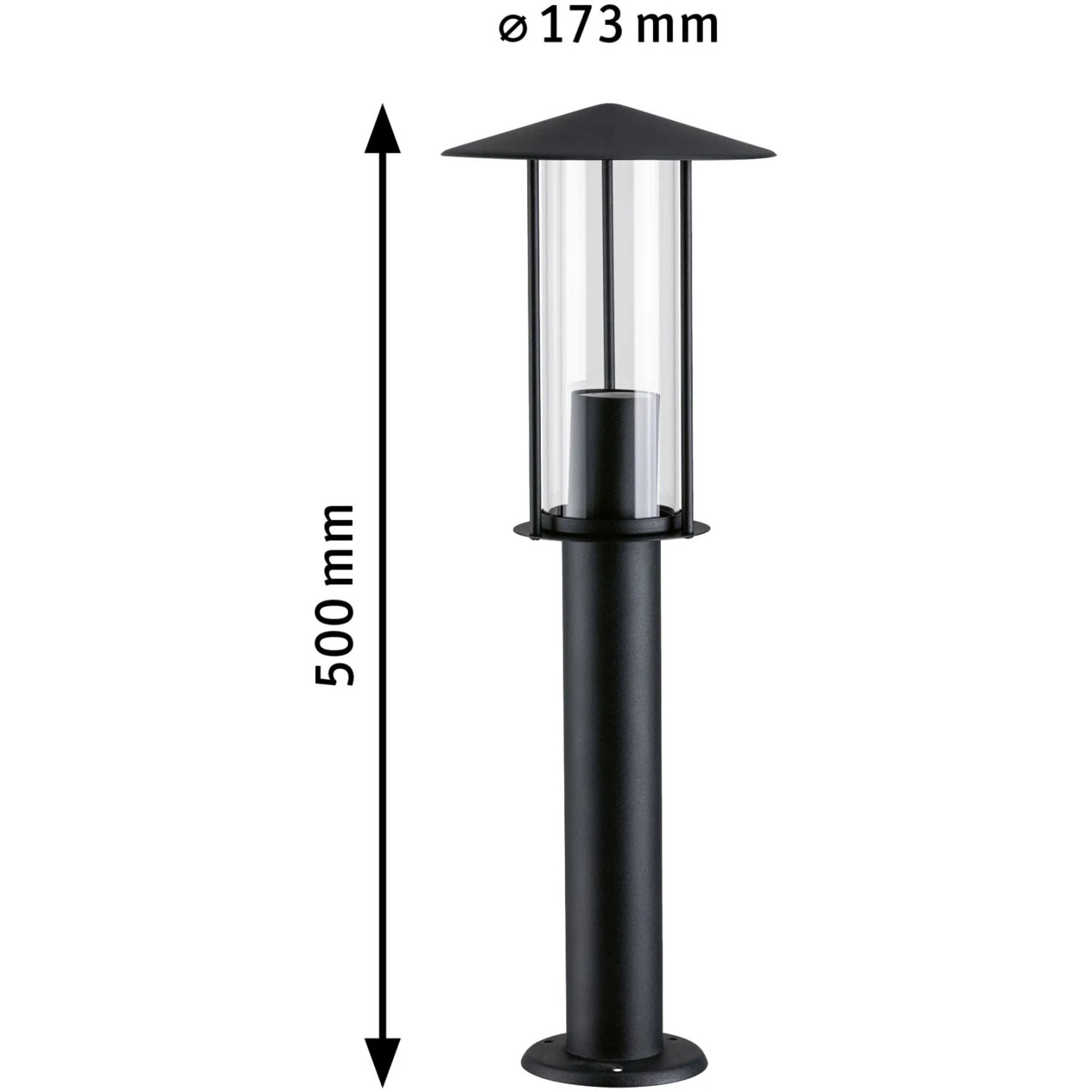 Schwarze Paulmann Classic Pollerleuchte aus Metall mit E27 Fassung, insektenfreundlich.