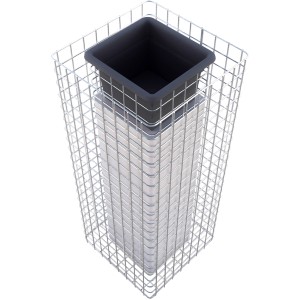 Eckige Gabiona Blumensäule, feuerverzinkt, 102x42x42 cm mit Pflanzkorb.