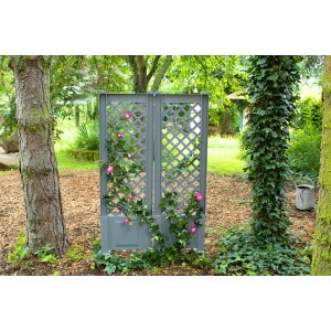 2er-Set graues KHW Spalier mit Erdspieß, Rankhilfe für Garten und Kübel.