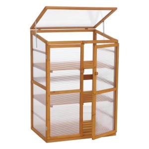 MCW Gewächshaus Q13 aus Holz mit Regalböden, Dachfenster und Tür, 110x76x57cm