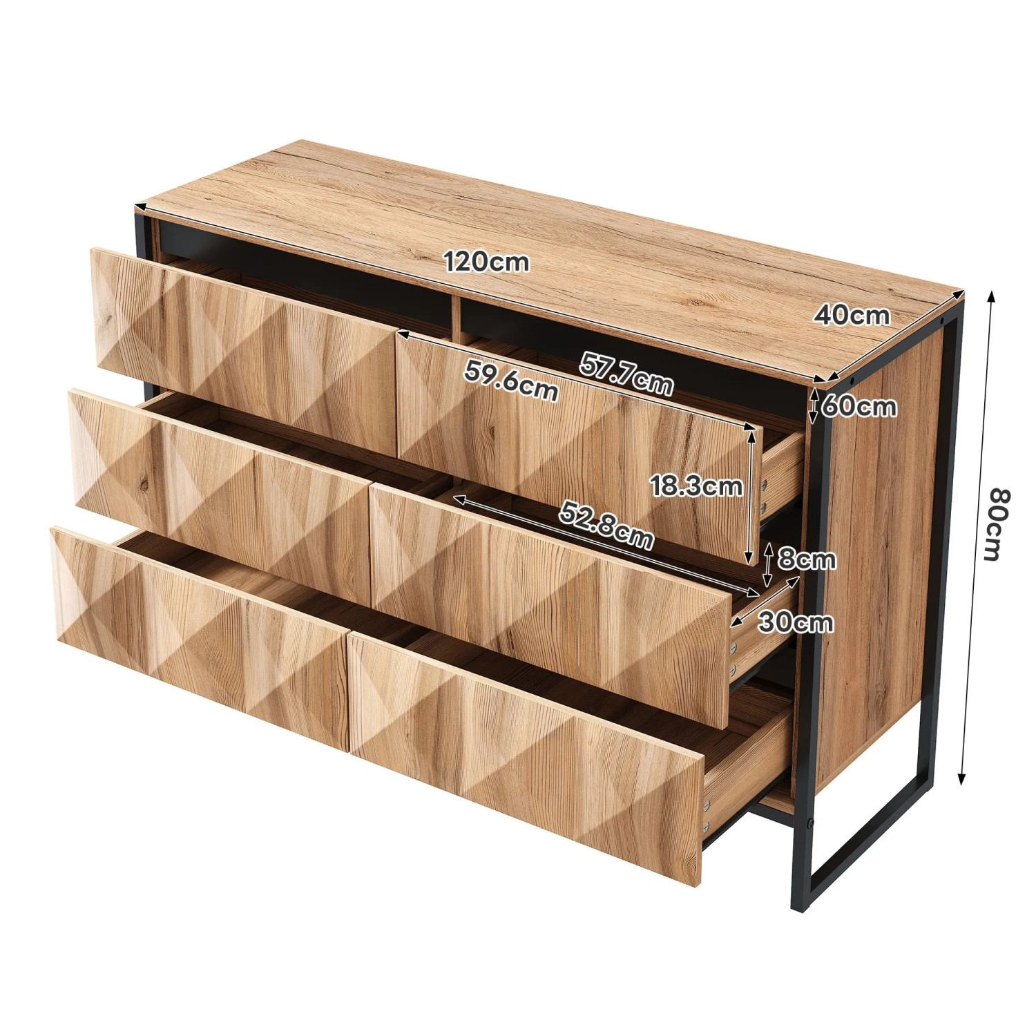 okwish Sideboard mit Metallbeinen Erhöhten Türen Wohnzimmer 120x40x80cm Schwarz Natur_5