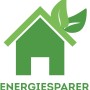 Energiesparer Logo: Grünes Haus mit Blättern und dem Schriftzug "ENERGIESPARER".