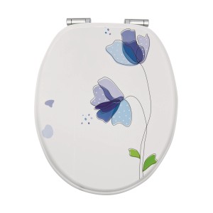 Sanitop-Wingenroth WC-Sitz Flora Blau mit Soft-Close und floralem Dekor.