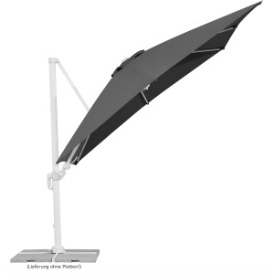 Anthrazitfarbener Schneider Ampelschirm, 360x300 cm, mit Dreh- und Neigefunktion für flexible Beschattung.