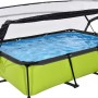 Rechteckiger, grüner Stahlrahmenpool mit Abdeckung und Filterpumpe, EXIT Lime Pool 300x200x65 cm.