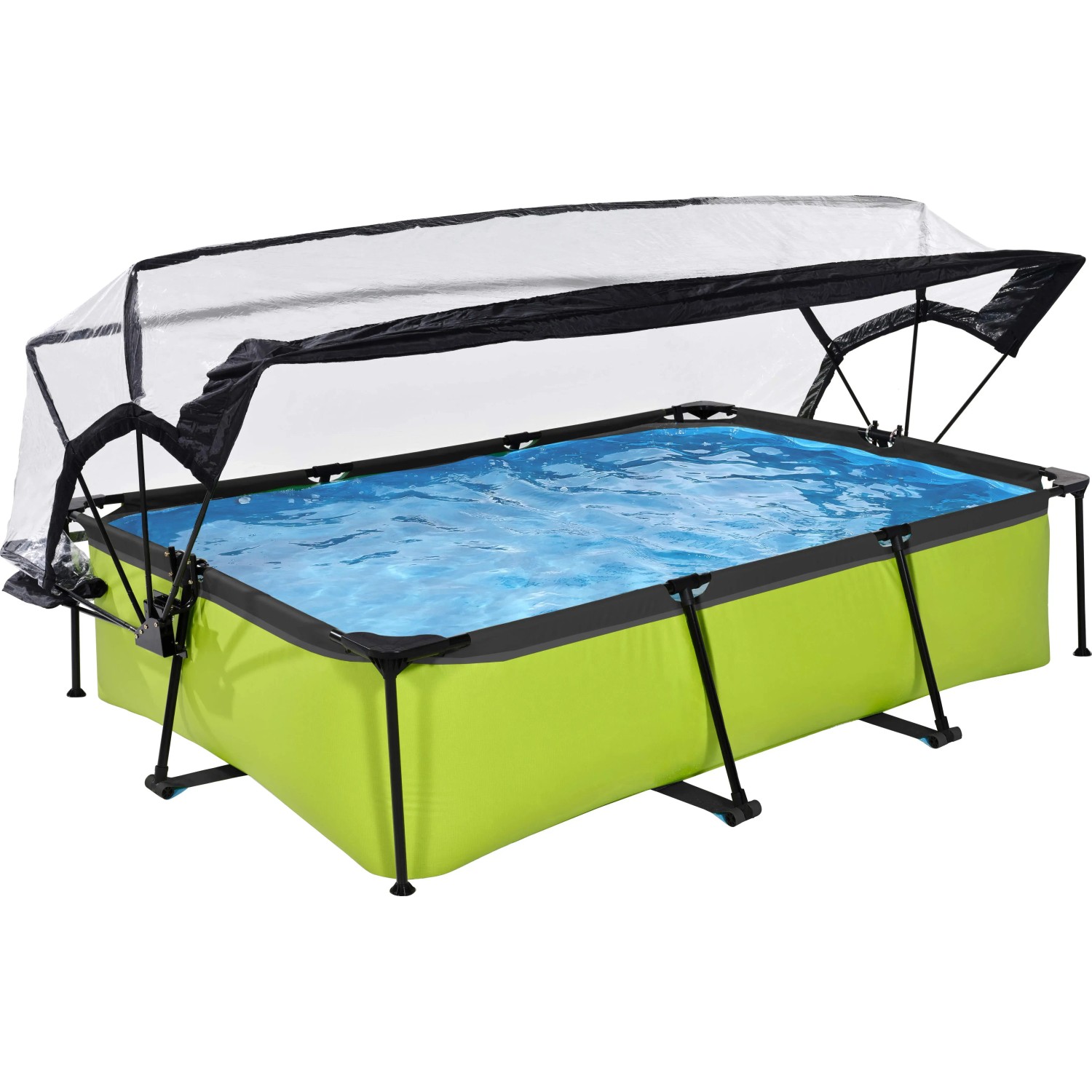 Rechteckiger, grüner Stahlrahmenpool mit Abdeckung und Filterpumpe, EXIT Lime Pool 300x200x65 cm.