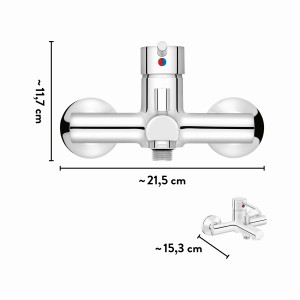 baliv Wannenarmatur WA-5150 Chrom mit Maßangaben, Aufputz-Einhebelmischer.