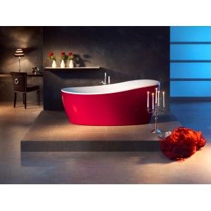 Ottofond Whirlpool Aviva Komfort in Bordeaux-Weiß, 180x85 cm. Elegante freistehende Badewanne mit Lichtsystem.