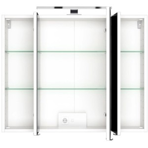Offener, weißer Held Möbel 3D-Spiegelschrank Verona (80 cm) mit Glasböden und Aufsatzleuchte.