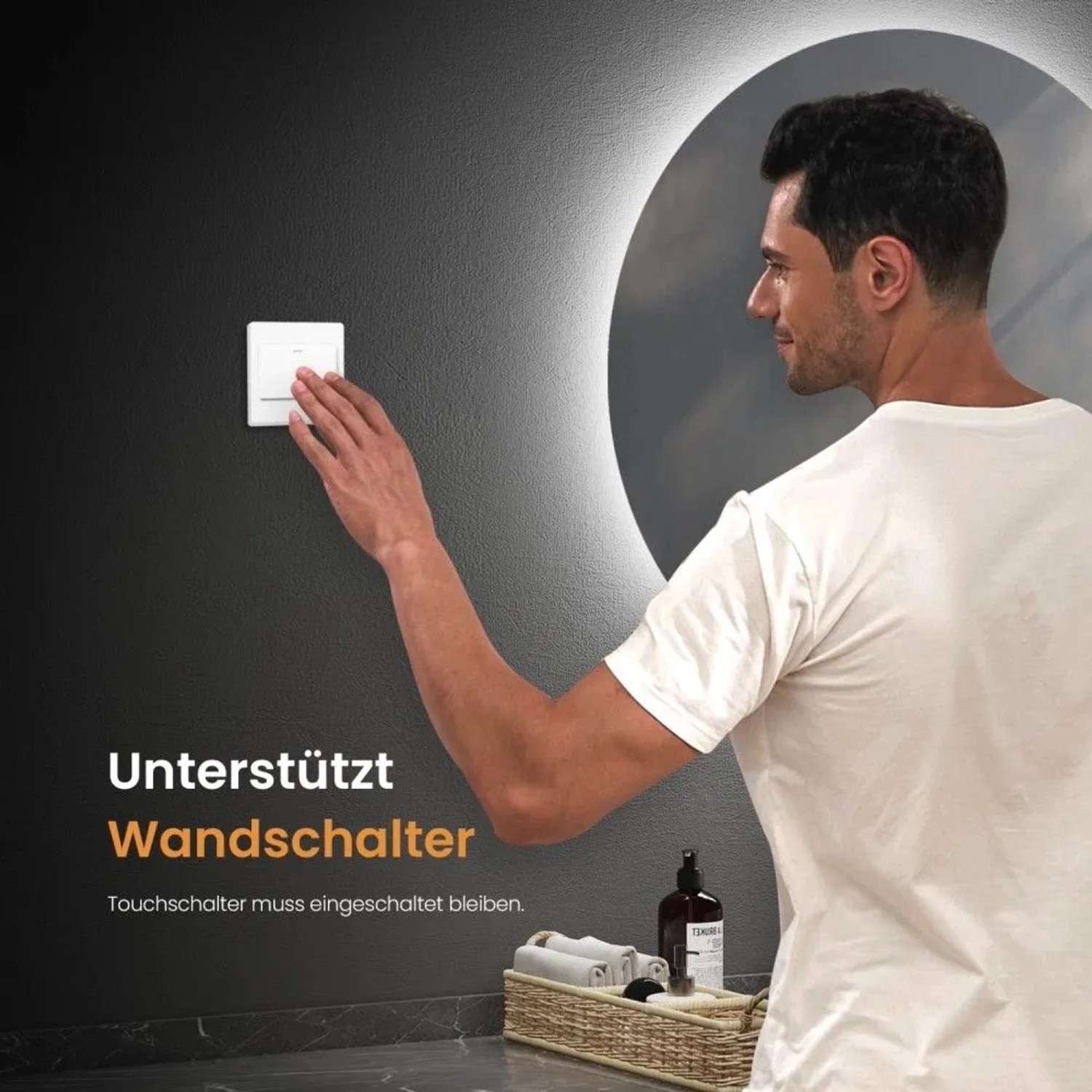 Emke Rund Badspiegel Antibeschlage 60cm Badezimmerspiegel mit Beleuchtung Helligkeit Einstellbar Kaltweiß_7