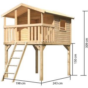 Naturbelassenes Karibu Stelzenhaus Benjamin mit Holzleiter für Spiel & Spaß im Garten.