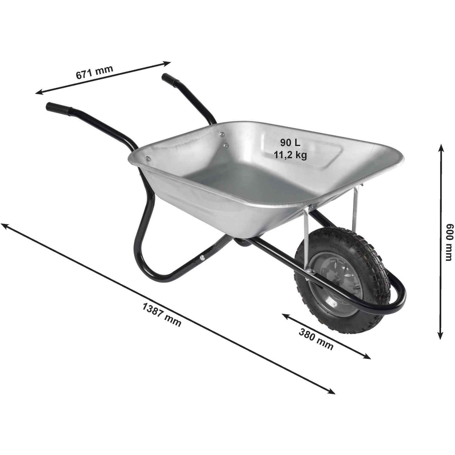 Haemmerlin Schubkarre BiBox One, 90 l, verzinkte Mulde, Luftrad, für Bau und Garten.