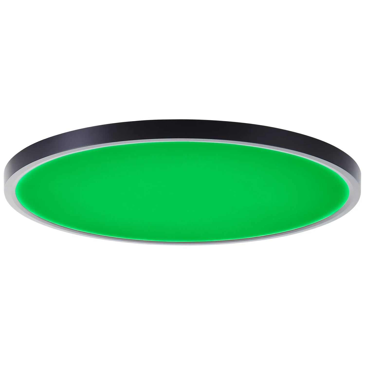 Schwarze LED-Deckenleuchte Lotti mit grün leuchtender Fläche, Ø 50cm.