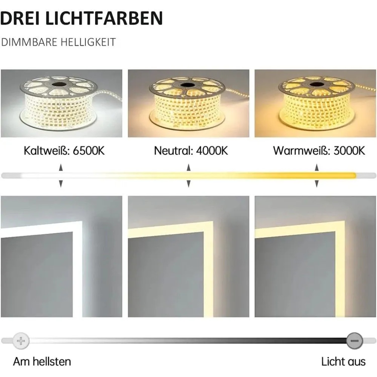Emke Badspiegel mit Beleuchtung 60 x 80 cm LED-Spiegel mit Touchschalter Anti-Beschlag KaltweißWarmweißNeutralweiß_2