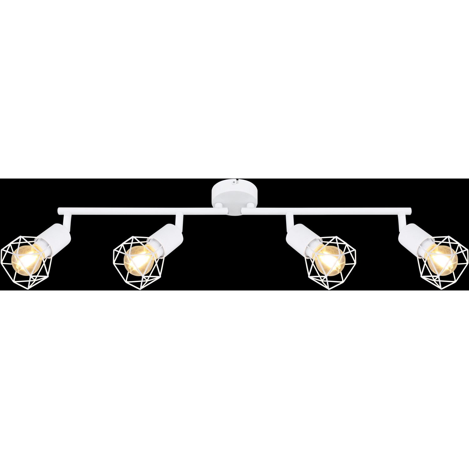 Weißer Globo Spot Xara I mit 4 Leuchten im Drahtkäfig-Design. Moderner Deckenspot für Wohnräume.