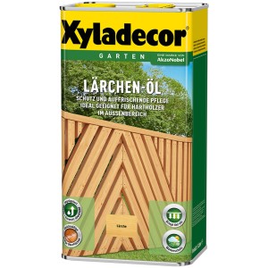 Xyladecor Lärchen-Öl für Harthölzer im Außenbereich, schützt vor Nässe und UV-Strahlen.