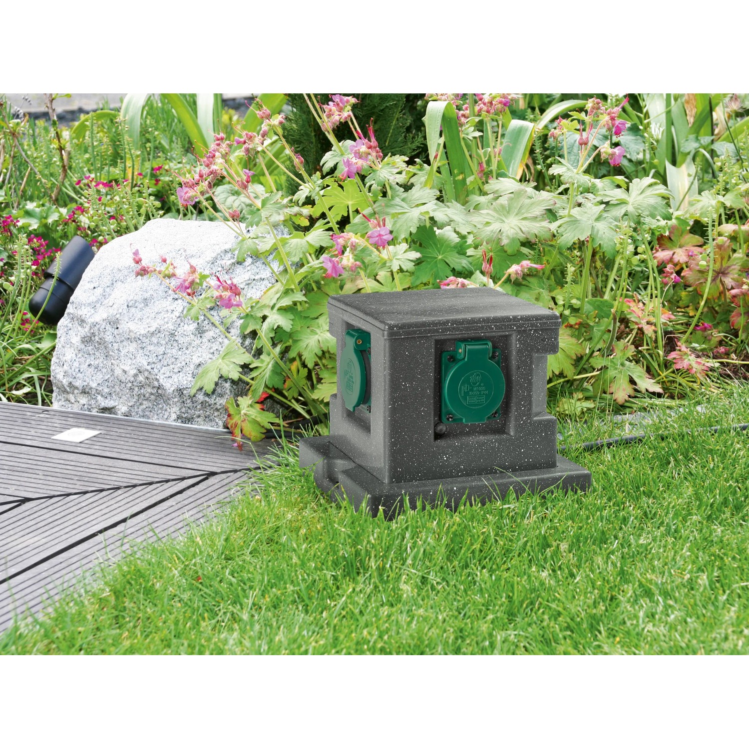 Gartensteckdose Steinoptik mit Schutzdeckel 4fach kaufen bei OBI