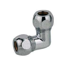 Kirchhoff Quetschverschraubung-Winkel 90° Chrom, 15 mm x 10 mm, für Sanitär- und Heizungsinstallationen.