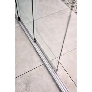 Biohort Glasschiebewand, Klarglas, 4 m, Quarzgrau-Metallic, Detailansicht der Schiene.
