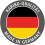 Karibu Qualitätssiegel: Made in Germany mit Deutschlandflagge für Sauna Cleo.