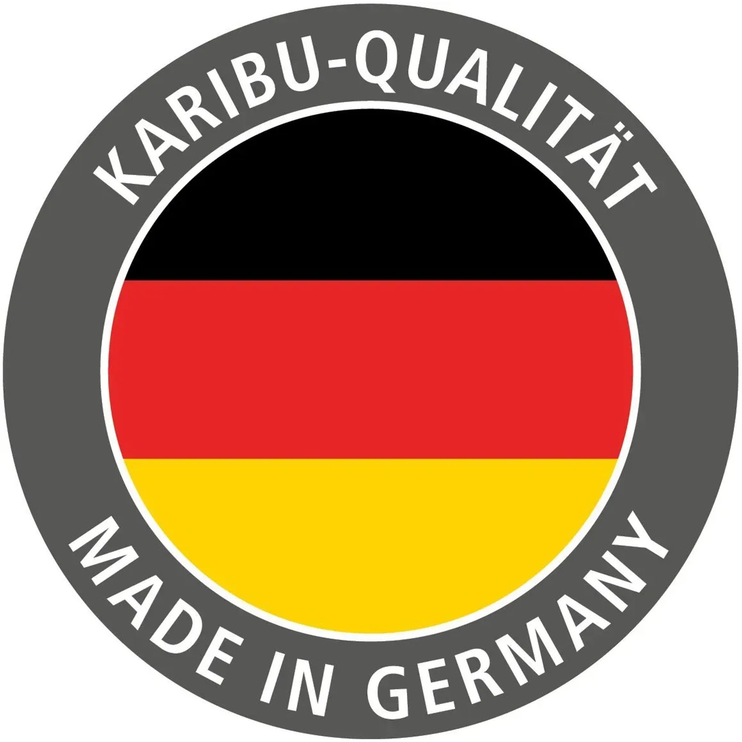 Karibu Qualitätssiegel: Made in Germany mit Deutschlandflagge für Sauna Cleo.