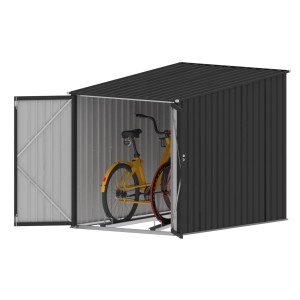 Tepro Fahrradbox Bike & More Midi in Anthrazit mit geöffneter Tür und Fahrrädern darin.