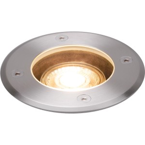 Runde LED Bodeneinbauleuchte (35 W) aus Metall für den Außenbereich.