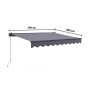 Anthrazitfarbene Gelenkarmmarkise Aventura 3x2m mit Volant und Maßangaben.