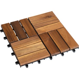 Klickfliese Akazie, 30x30cm, 6er Set. Holzfliese mit Leisten aus Akazienholz und Trägermaterial aus Kunststoff.