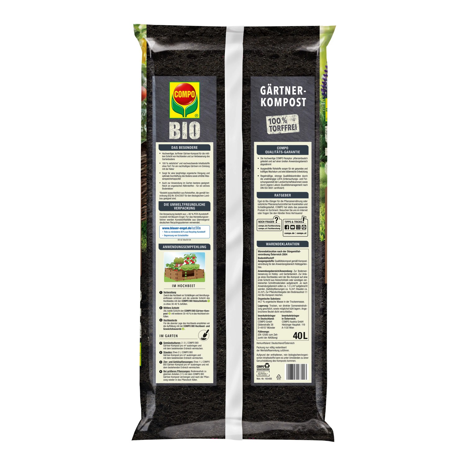 Sack Compo Bio Gärtner-Kompost, torffrei, 40 l, für Hochbeet und Garten.
