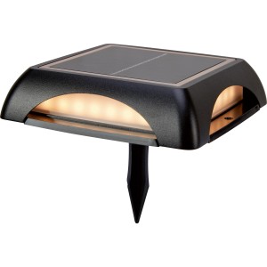 Schwarze LED Solarleuchte für den Garten, eckig, 14x14cm. Bodenstrahler mit Erdspieß.