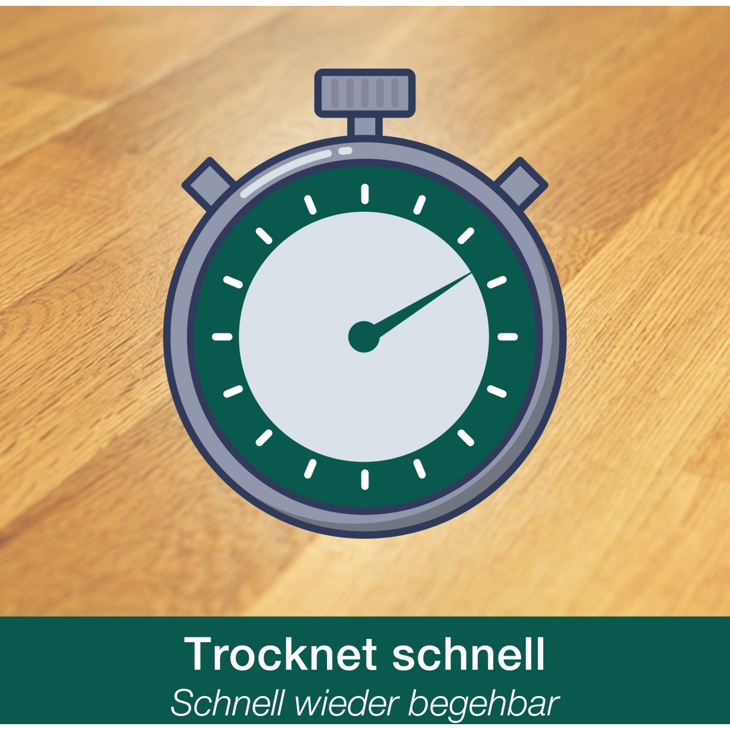 Schnelltrocknend: Symbolische Darstellung der Trocknungszeit von Bona Hartwachsöl-Pflege für Holz.