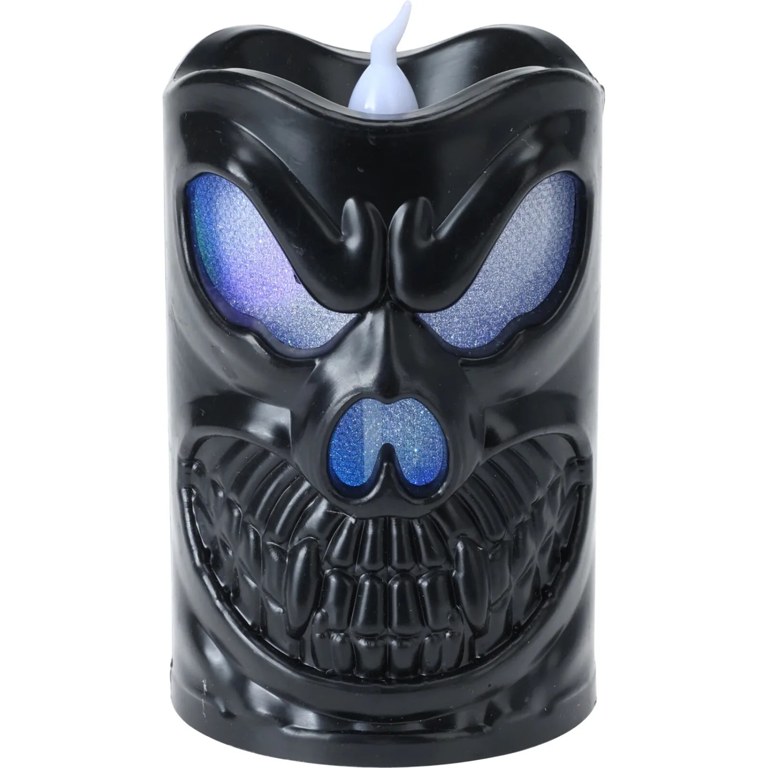 Schwarze LED Halloween Kerze mit Kürbisgesicht, 9cm hoch, für stimmungsvolle Halloween Deko.