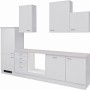 Weiße Flex-Well Classic Küchenzeile Wito 280 cm ohne E-Geräte mit Ober- und Unterschränken.