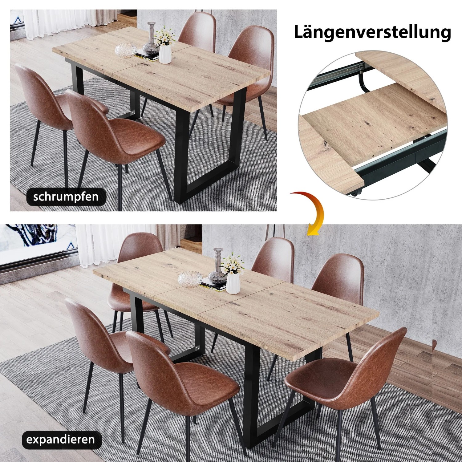 okwish Esstisch Erweiterbar/Rechteckig Kaffee-Freizeittisch aus Eisen 140 x 80 cm Natur_4