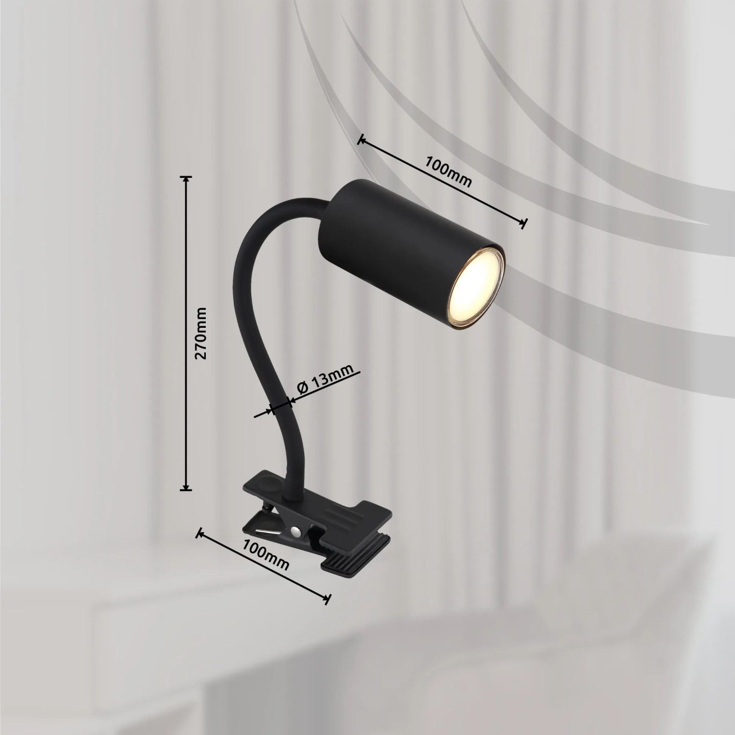 Schwarze, matte Klemmleuchte Robby von Globo, 1-flammig, mit Flexarm und Klemme.