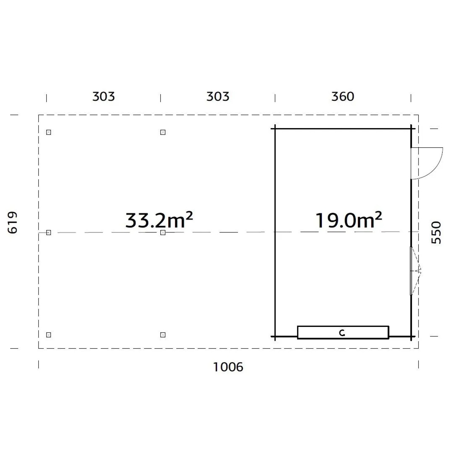 Palmako Garage Roger mit Sektionaltor 953 x 550 cm Naturbelassen FSC®_6