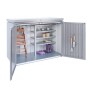 Offene Biohort HighBoard 160 Gartenbox in Quarzgrau-Metallic mit Gartenzubehör.