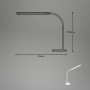Skizze der weißen Brilo LED Schreibtischleuchte Pivaz mit Maßen. Dimmbare Tischlampe für Büro und Zuhause.