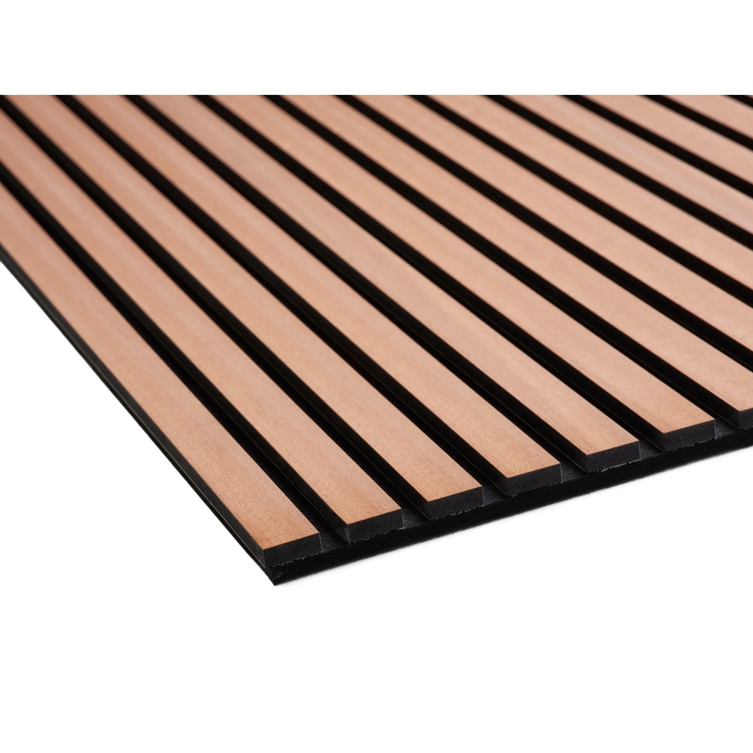 Akustikpaneel Mahagoni, MDF mit schwarzem Filz, 60x240 cm, zur Wand- und Deckengestaltung.