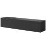 Schwarzes Selsey Veldio TV-Hängeboard mit moderner Lamellenfront, 140 cm breit. Eleganter TV-Schrank für Wohnzimmer.