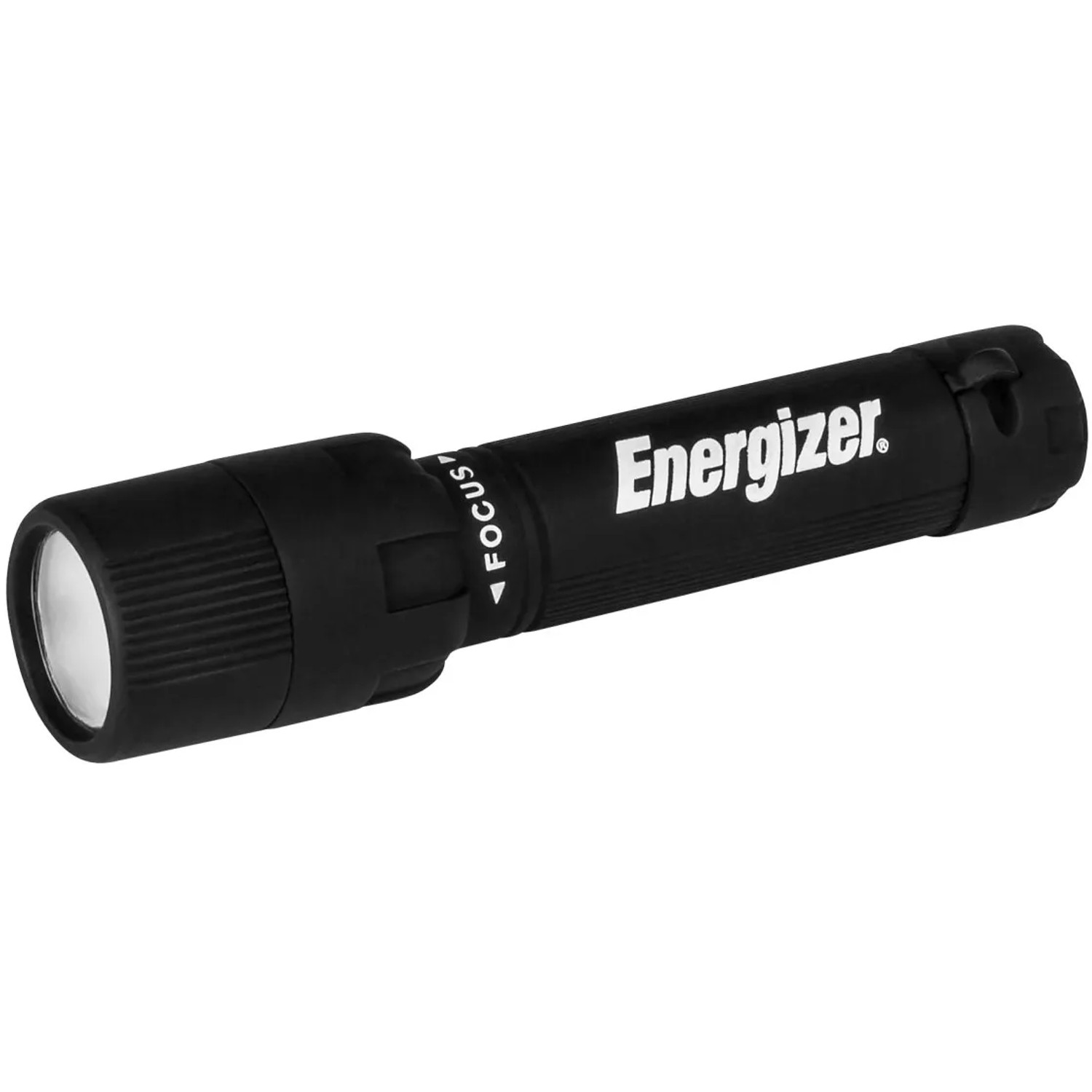 Schwarze Energizer X-Focus Taschenlampe mit Strahlfokussierung und AAA Batterie.