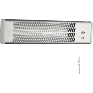 Quartz-Wandheizstrahler 1200 W, silberner Heizlüfter mit Zugschalter zur Wandmontage.